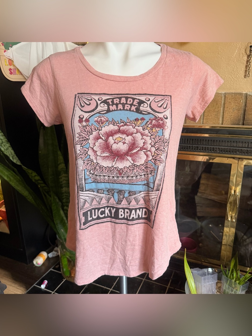 Lucky Brand Pink Floral Graphic Short Sleeve Tee
